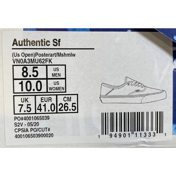 NWT Vans Authentic SF Sneaker US Open Poster Art Marshmallow Size M8.5 / W10 New - Picture 8 of 8